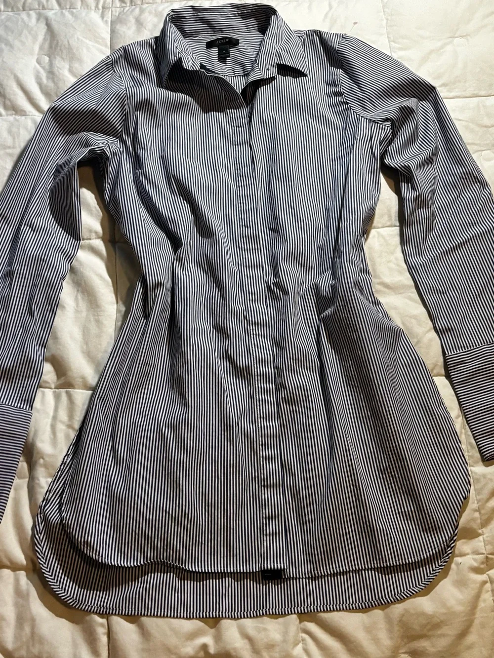 J. Crew Endless Blue White Stripe Button Front Shirt Blouse Size 4